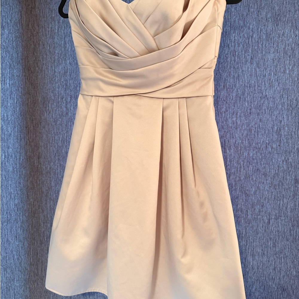 David's Bridal Cream Strapless A-line Dress